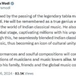 ভারতীয় শাস্ত্রীয় সঙ্গীতের জগতে বিপ্লব ঘটিয়েছেন জাকির হুসেনজি : প্রধানমন্ত্রী