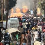 রাজধানীর গ্র্যান্ডিউজ ক্লাবের সামনে গ্যাস লাইন ফেটে ভয়াবহ অগ্নিকাণ্ড