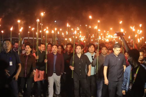 রোমান স্ক্রিপ্টের দাবিতে আগরতলায় টিএসএফ ও টিআইএসএফ-এর মশাল মিছিল